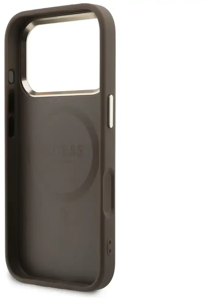 Guess Perforated 4G MagSafe dėklas iPhone 17 Pro Max, rudas
