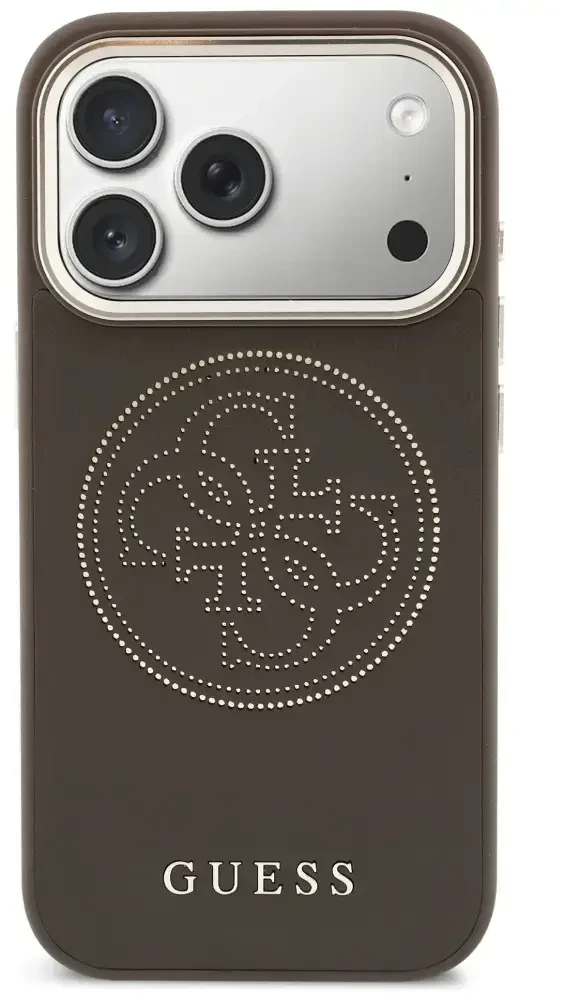 Guess Perforated 4G MagSafe dėklas iPhone 17 Pro Max, rudas
