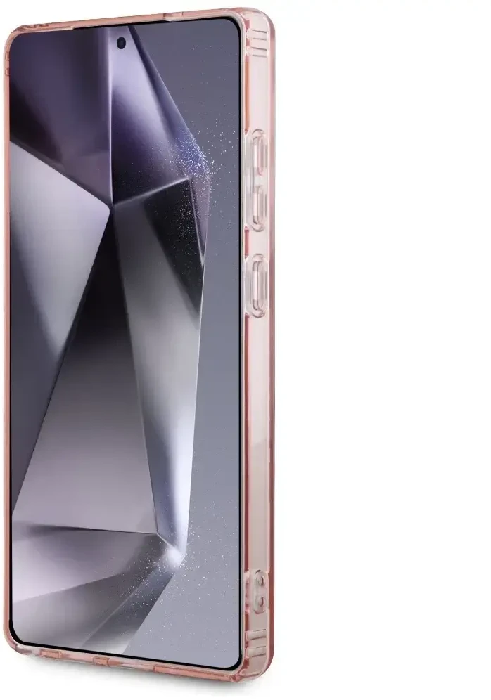 Dėklas Guess Glitter Circle Classic Logo MagSafe skirtas Samsung Galaxy S25 Ultra rožinės spalvos