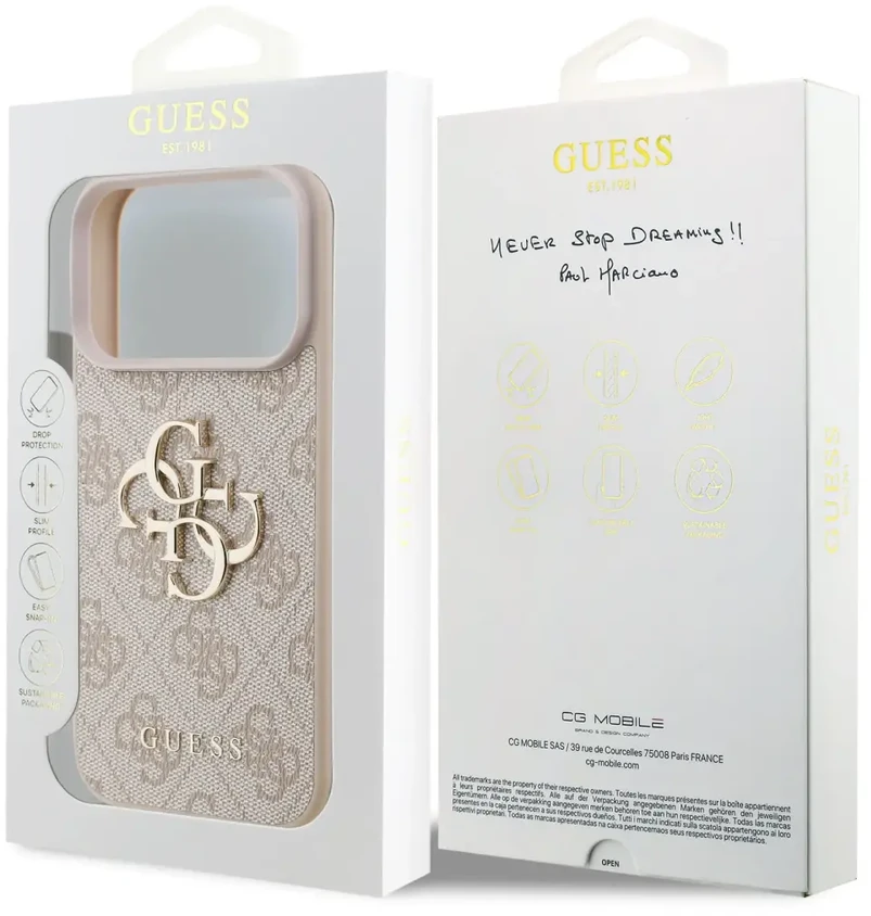 Dėklas Guess PU 4G Metal Logo Case for iPhone 18 Pro Rožinė