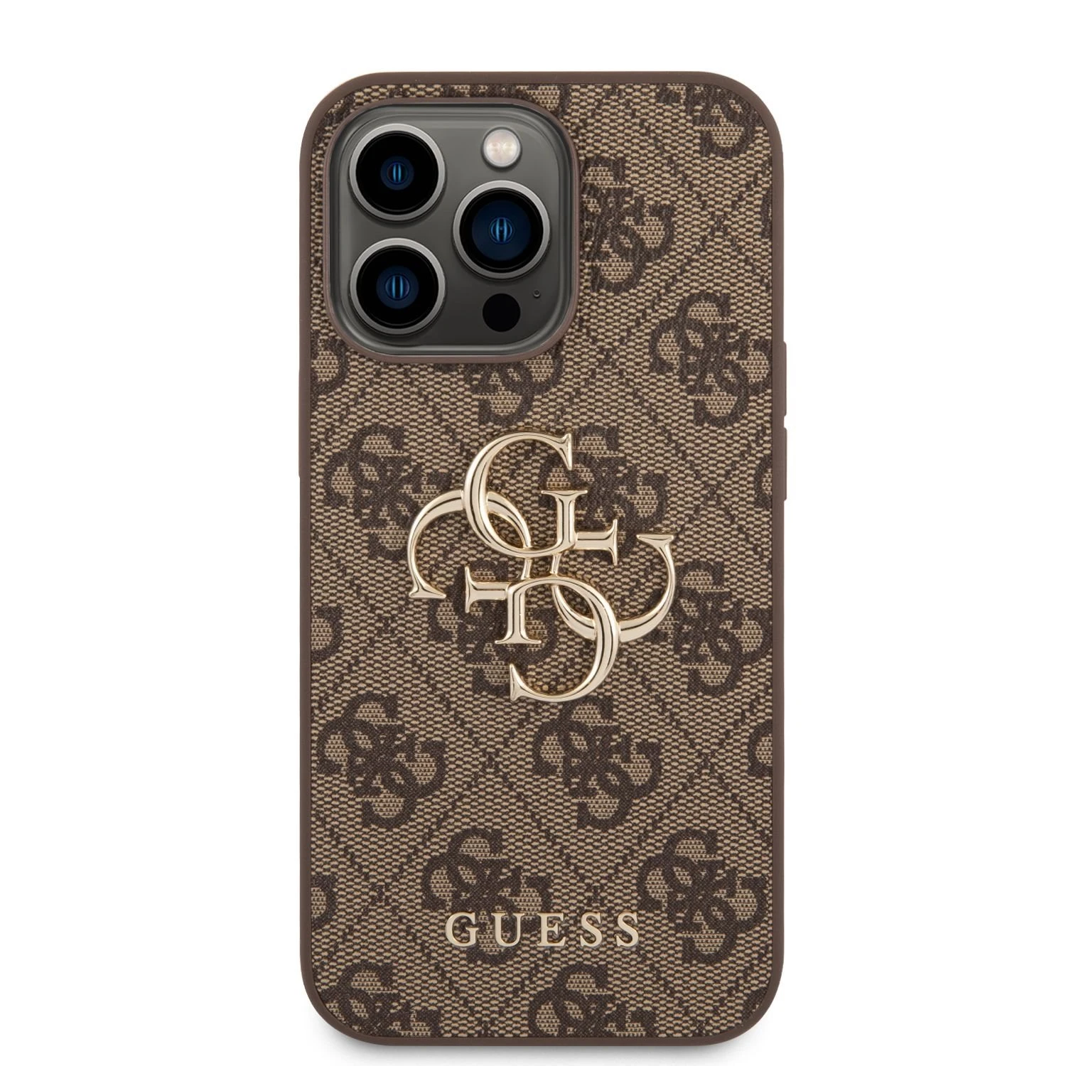 iPhone 14 Pro Guess dėklas 4G Big Metal Logo rudos spalvos