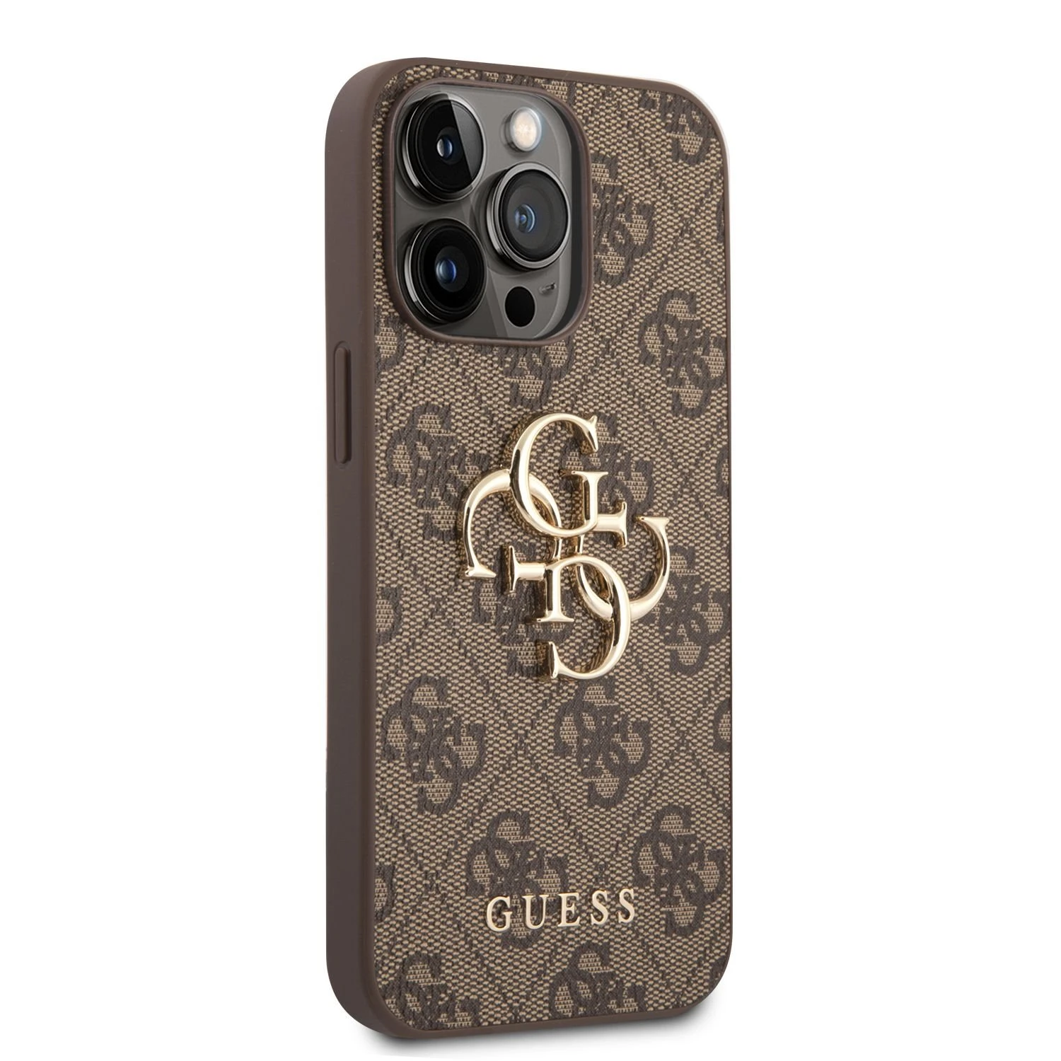iPhone 14 Pro Guess dėklas 4G Big Metal Logo rudos spalvos