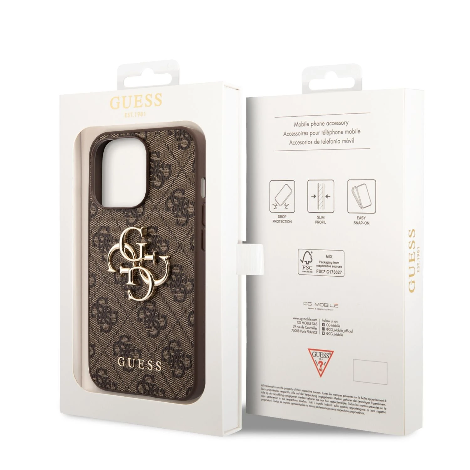 iPhone 14 Pro Guess dėklas 4G Big Metal Logo rudos spalvos
