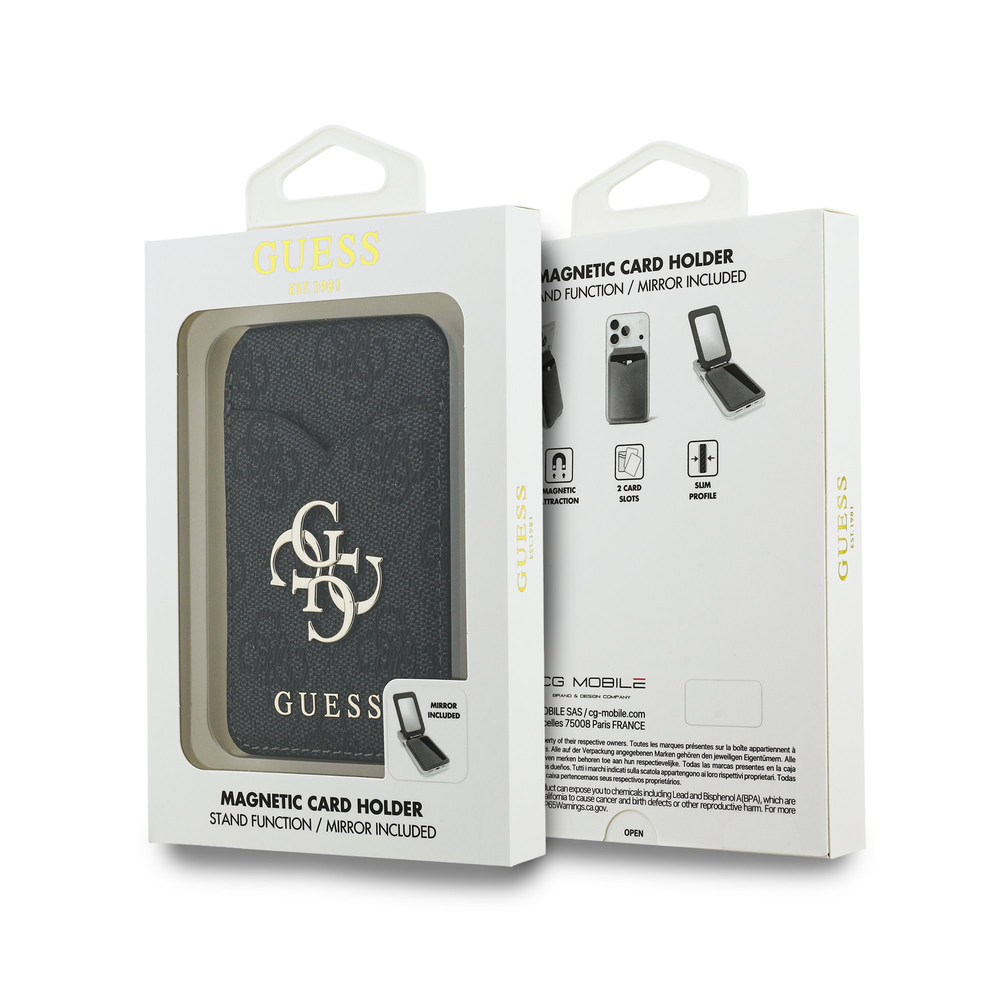Dėklas „Guess PU 4G Mirror MagSafe“ kortelių lizdo stovas Juodas