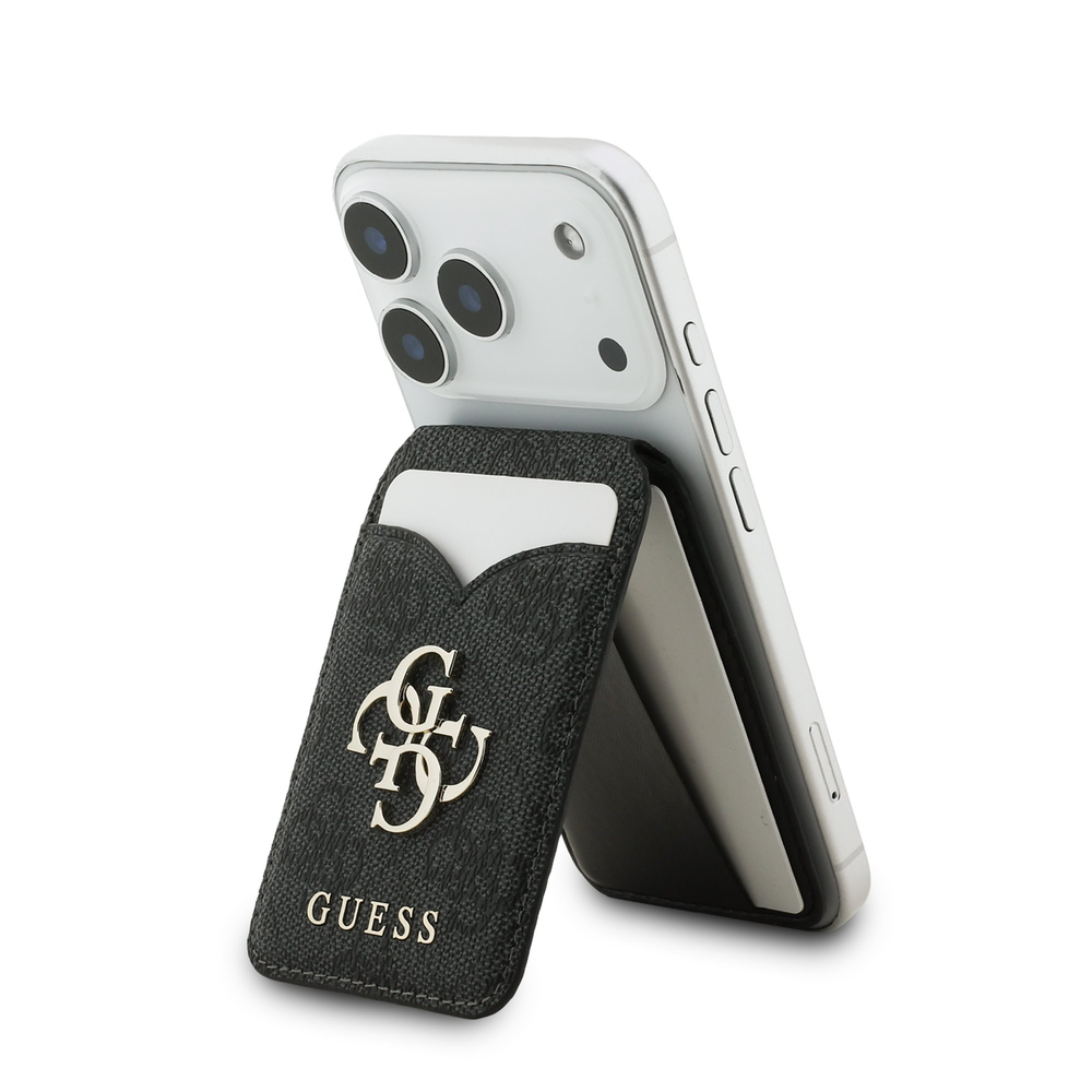 Dėklas „Guess PU 4G Mirror MagSafe“ kortelių lizdo stovas Juodas