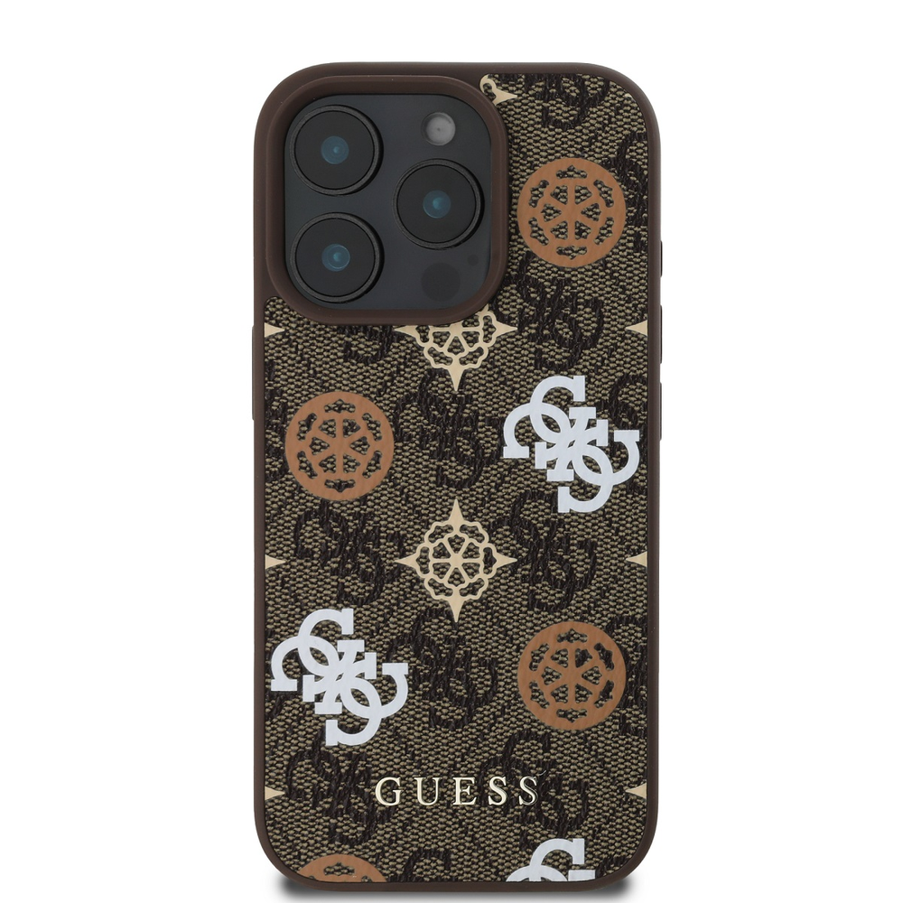 Guess PU 4G Peony MagSafe Apple iPhone 16 Pro dėklas telefonui rudos spalvos