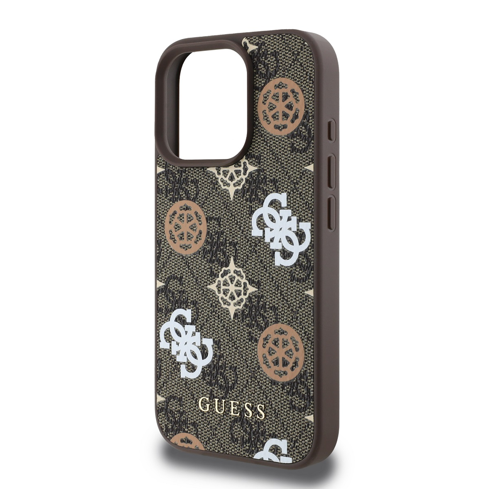 Guess PU 4G Peony MagSafe Apple iPhone 16 Pro dėklas telefonui rudos spalvos