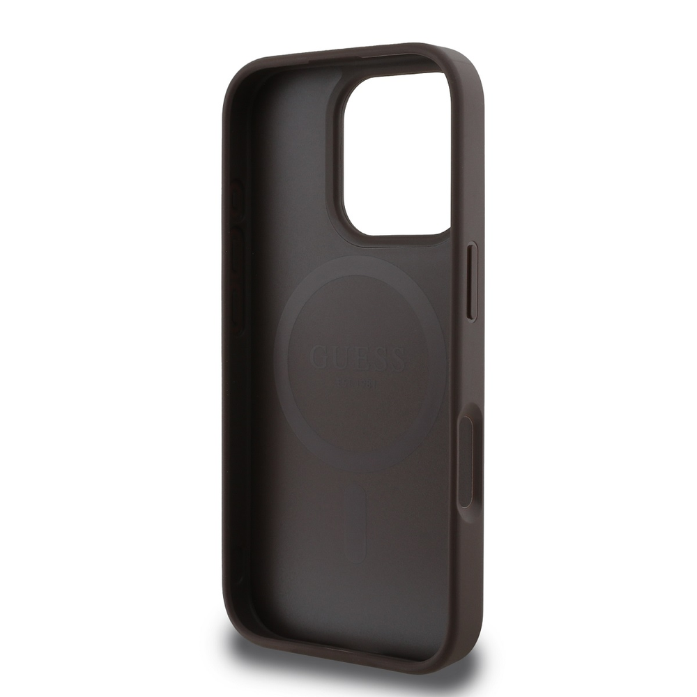 Guess PU 4G Peony MagSafe Apple iPhone 16 Pro dėklas telefonui rudos spalvos