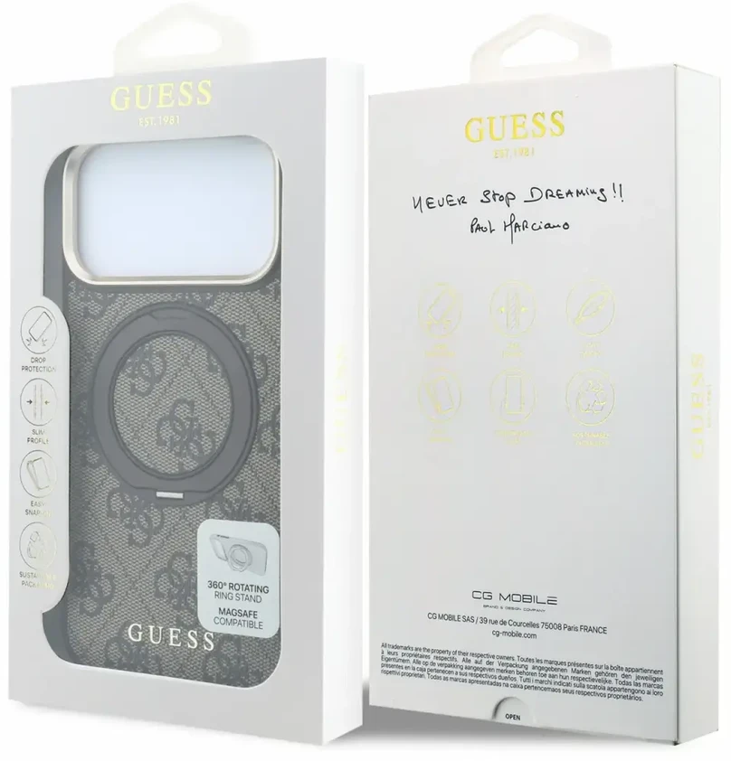 Dėklas Guess PU 4G Ring Stand MagSafe Case for iPhone 18 Pro Max Brown