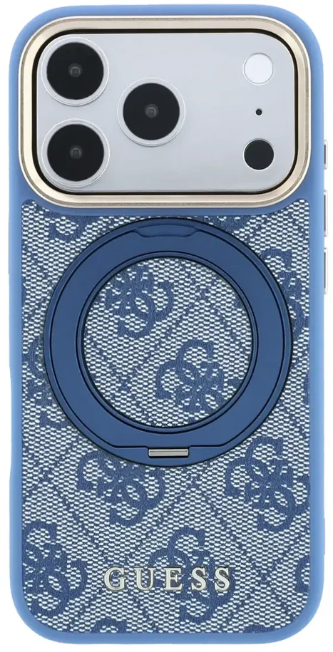 Dėklas Guess PU 4G Ring Stand MagSafe Case, skirtas iPhone 18 Pro, mėlynas