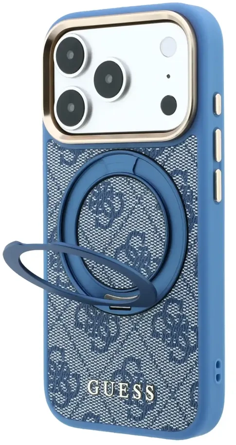 Dėklas Guess PU 4G Ring Stand MagSafe Case, skirtas iPhone 18 Pro, mėlynas