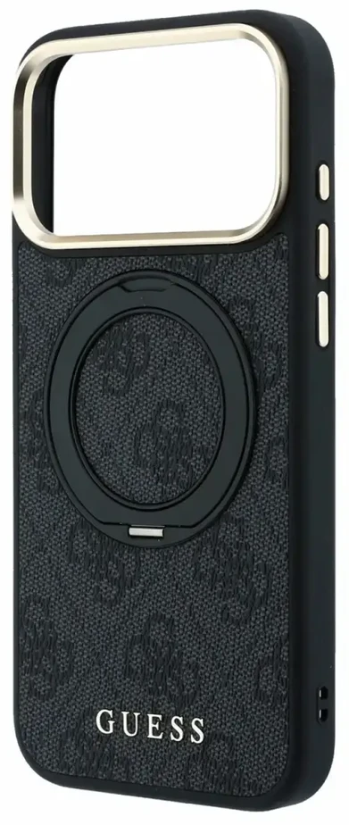Dėklas Guess Ring Stand 360 4G Classic Logo MagSafe Case, skirta iPhone 17 Pro Max / 18 Pro Max - Juoda