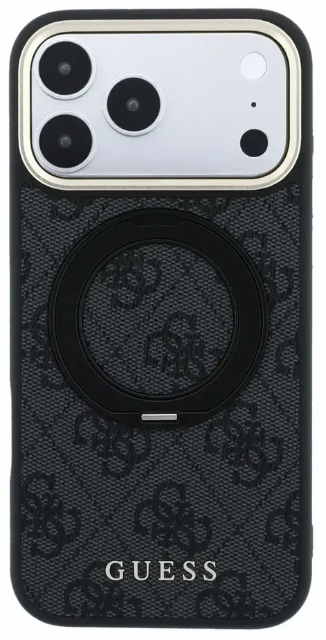 Dėklas Guess Ring Stand 360 4G Classic Logo MagSafe Case for iPhone 17 Pro / 18 Pro - Juodas