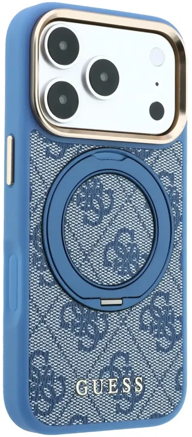 Dėklas Guess PU 4G Ring Stand MagSafe Case, skirtas iPhone 18 Pro, mėlynas