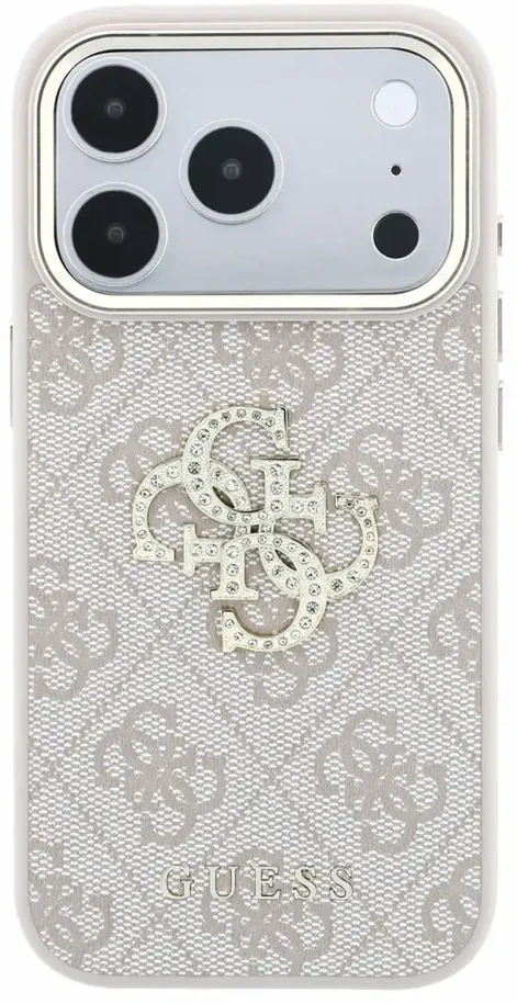 Dėklas Guess PU 4G Strass Metal Logo Case for iPhone 18 Pro Max Rožinė