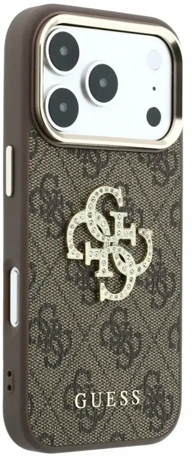 Dėklas Guess PU 4G Strass Metal Logo Case for iPhone 18 Pro Brown
