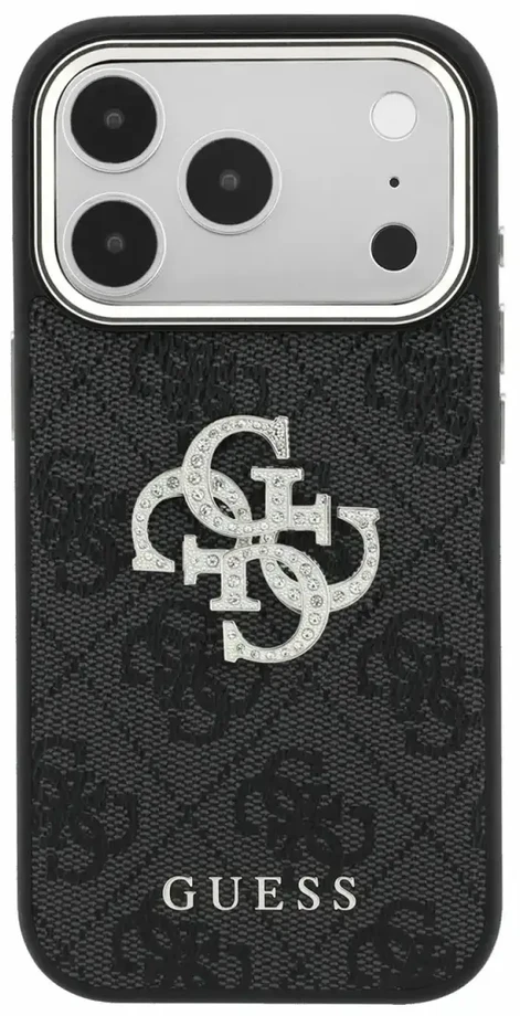 Dėklas Guess PU 4G Strass Metal Logo Case for iPhone 18 Pro Juodas