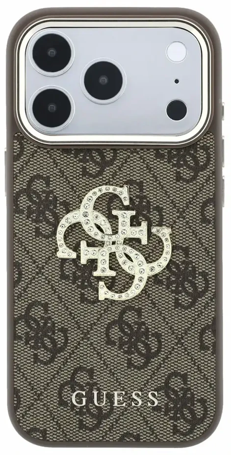 Dėklas Guess PU 4G Strass Metal Logo Case for iPhone 18 Pro Brown