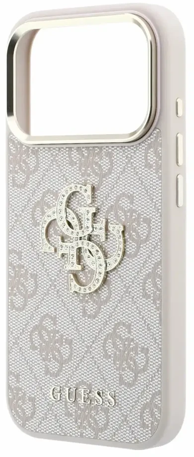 Dėklas Guess PU 4G Strass Metal Logo Case for iPhone 18 Pro Max Rožinė