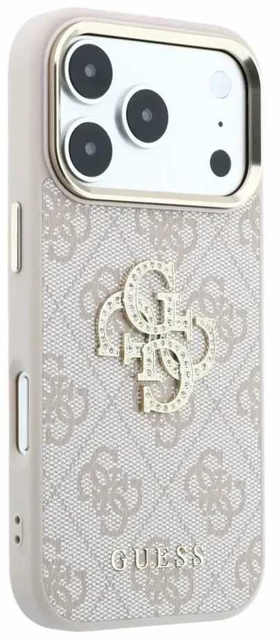 Dėklas Guess PU 4G Strass Metal Logo Case for iPhone 18 Pro Max Rožinė