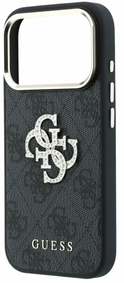 Dėklas Guess PU 4G Strass Metal Logo Case for iPhone 18 Pro Juodas
