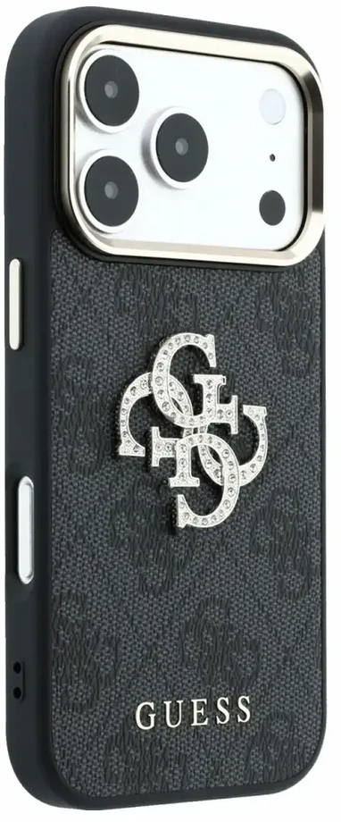 Dėklas Guess PU 4G Strass Metal Logo Case for iPhone 18 Pro Juodas