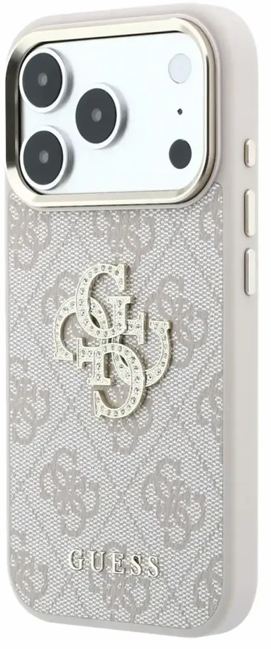 Dėklas Guess PU 4G Strass Metal Logo Case for iPhone 18 Pro Max Rožinė