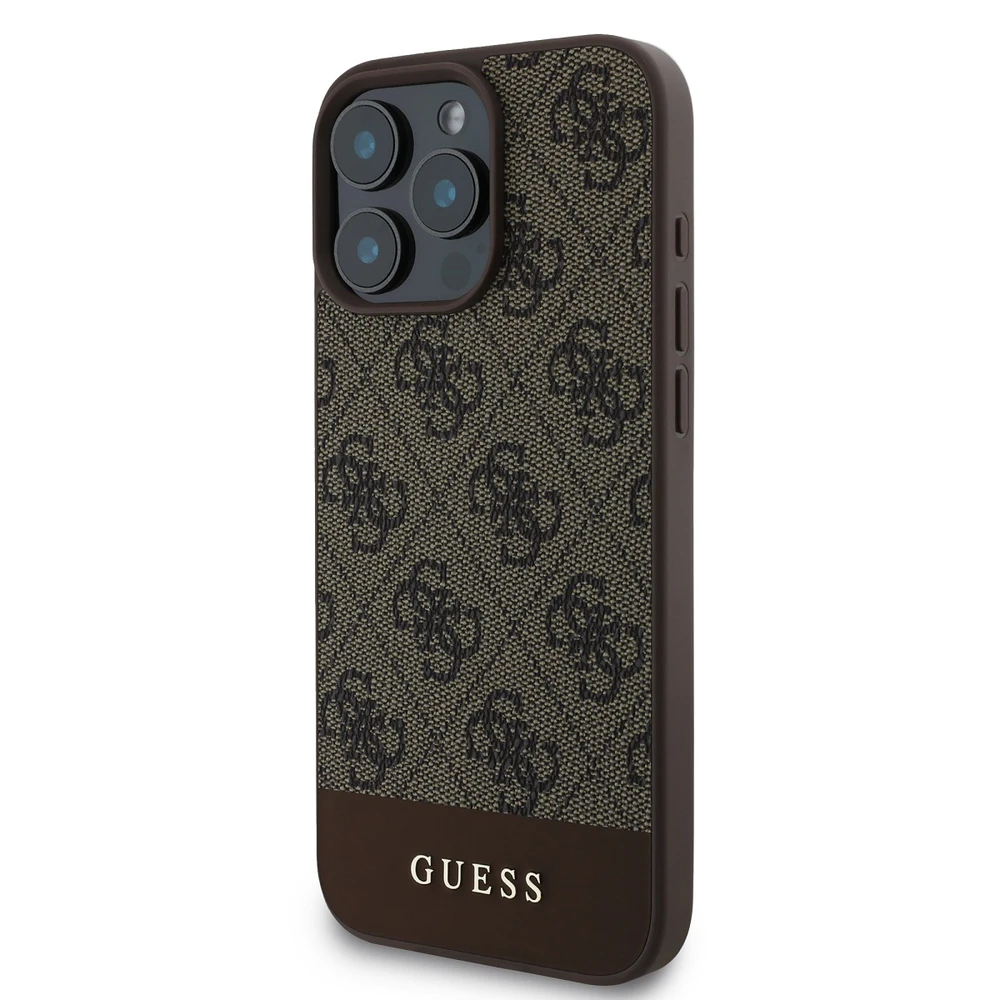 Guess 4G Bottom Stripe - dėklas skirtas Apple iPhone 16 Pro ruda