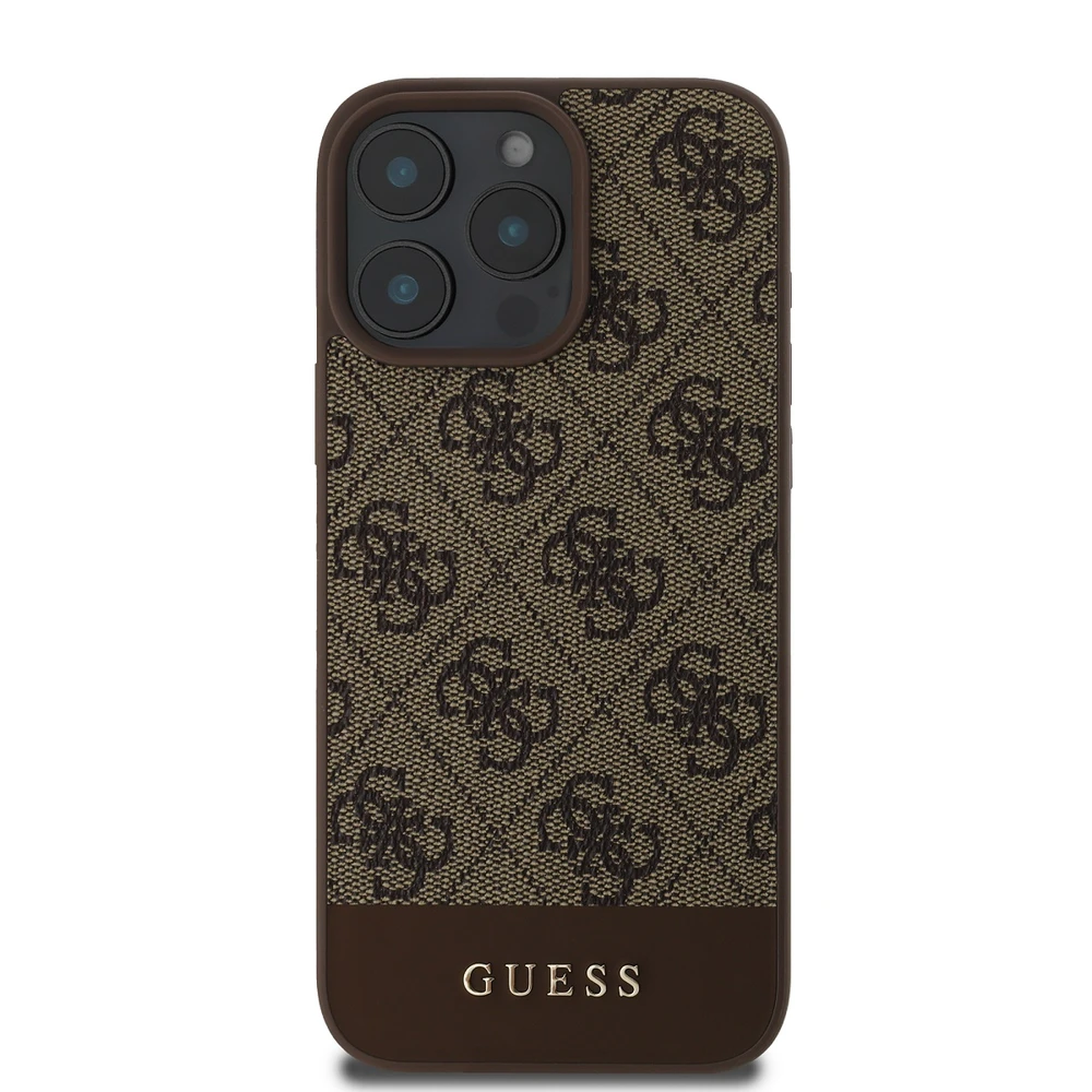 Guess 4G Bottom Stripe - dėklas skirtas Apple iPhone 16 Pro ruda