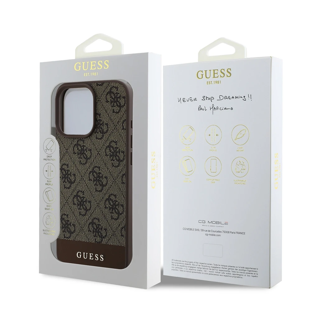 Guess 4G Bottom Stripe - dėklas skirtas Apple iPhone 16 Pro ruda
