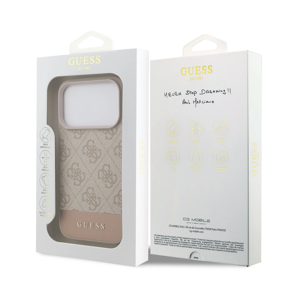 Guess PU 4G Stripe dėklas skirtas Apple iPhone 17 Pro Rožinė