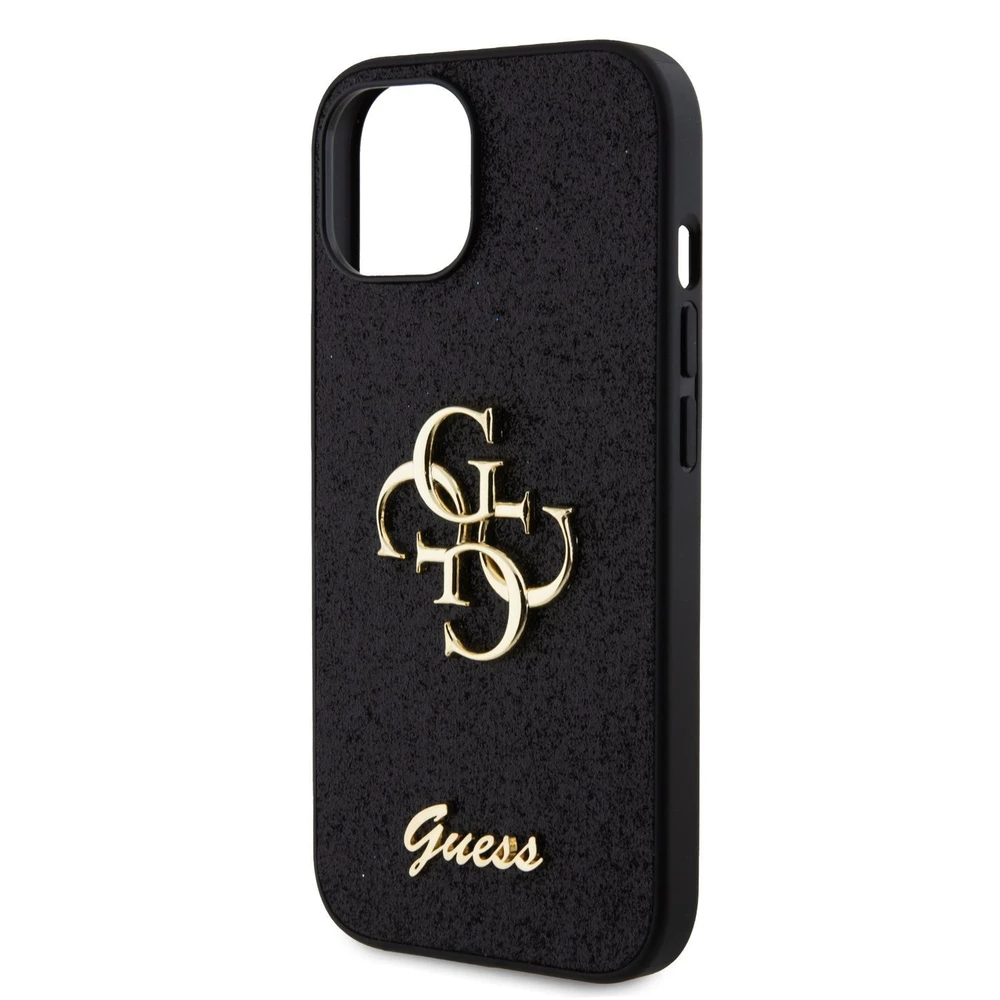 Guess PU Fixed Glitter 4G Metal Logo dėklas telefonui Apple iPhone 12/12 Pro juodos spalvos
