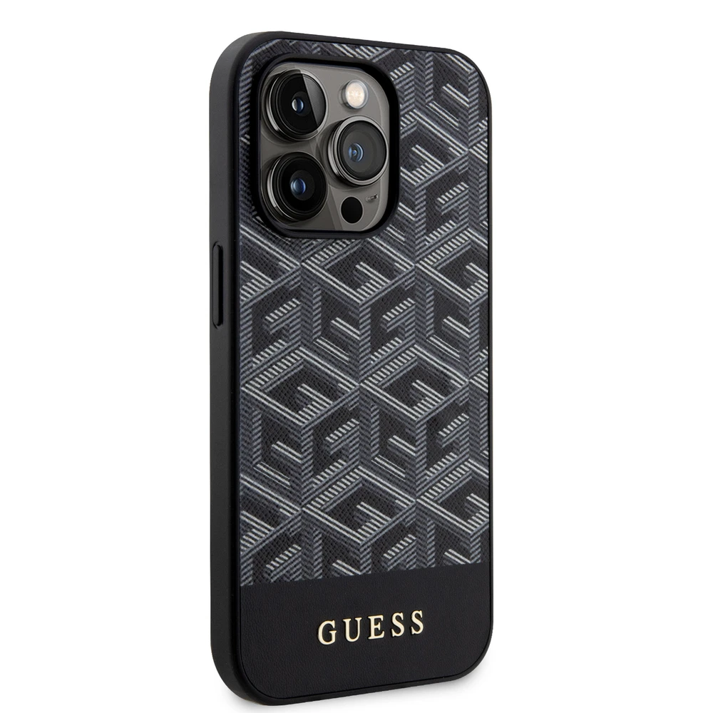 Dėklas GUESS GUHMP15LHGCFSEK IPHONE 15 PRO 6.1 "Juodas/Juodas HARDCASE GCUBE STRIPES MAGSAFE