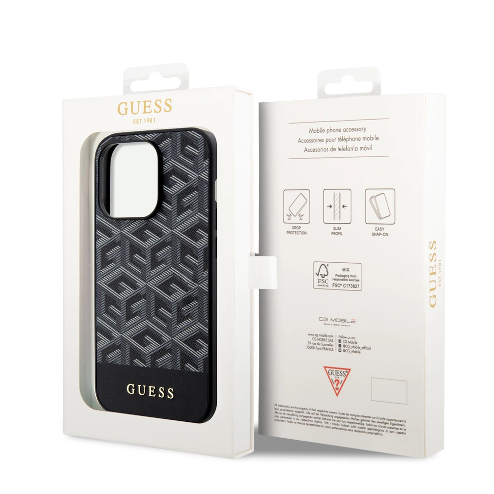 Dėklas GUESS GUHMP15LHGCFSEK IPHONE 15 PRO 6.1 "Juodas/Juodas HARDCASE GCUBE STRIPES MAGSAFE
