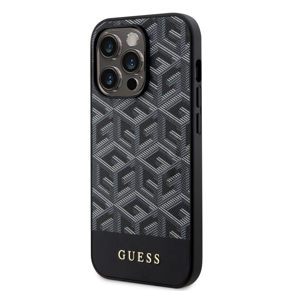 Dėklas GUESS GUHMP15LHGCFSEK IPHONE 15 PRO 6.1 "Juodas/Juodas HARDCASE GCUBE STRIPES MAGSAFE