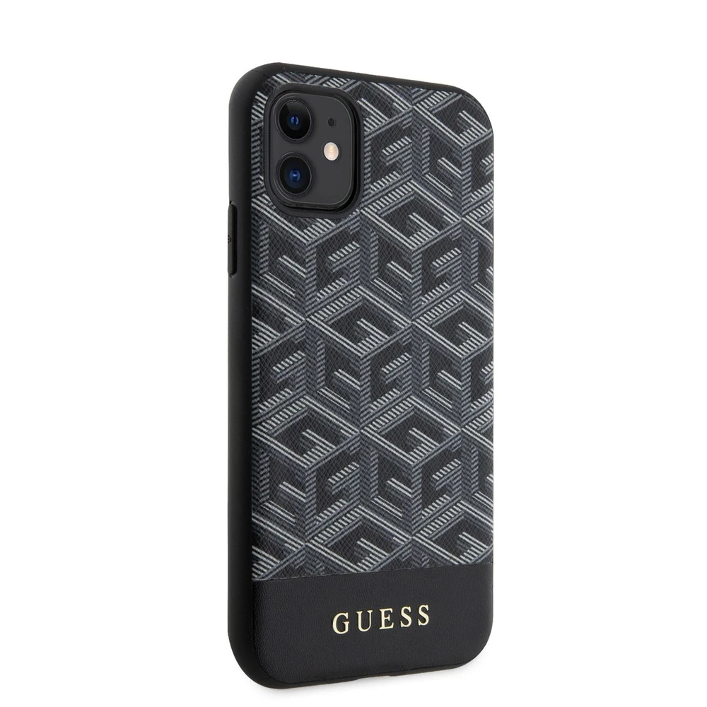 Guess GUHMN61HGCFSEK Apple iPhone 11 / Xr 6.1″ juodos spalvos kietas dėklas GCube Stripes MagSafe