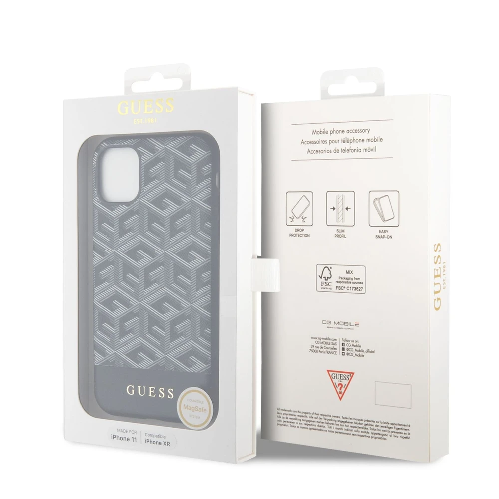 Guess GUHMN61HGCFSEK Apple iPhone 11 / Xr 6.1″ juodos spalvos kietas dėklas GCube Stripes MagSafe