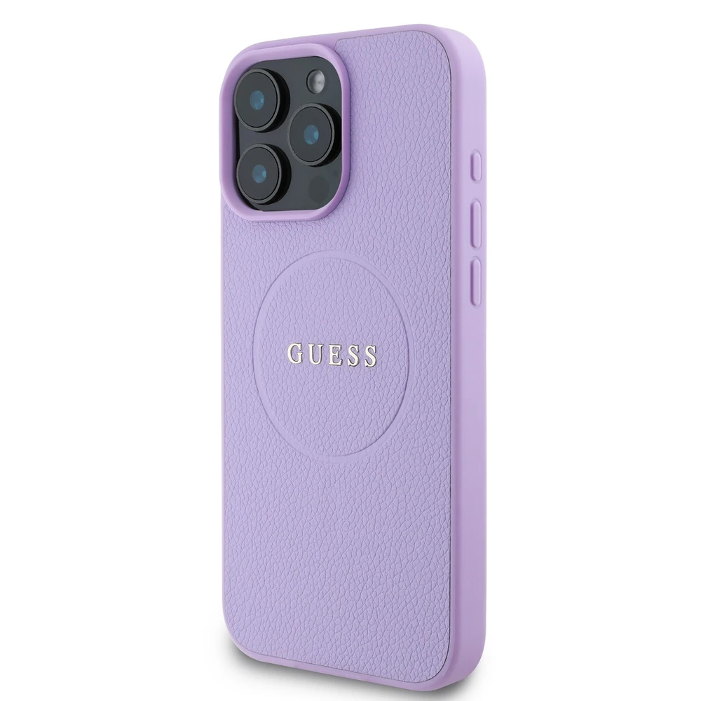 Guess PU Grained Classic Logo MagSafe Apple iPhone 16 Pro Max dėklas telefonui violetinės spalvos