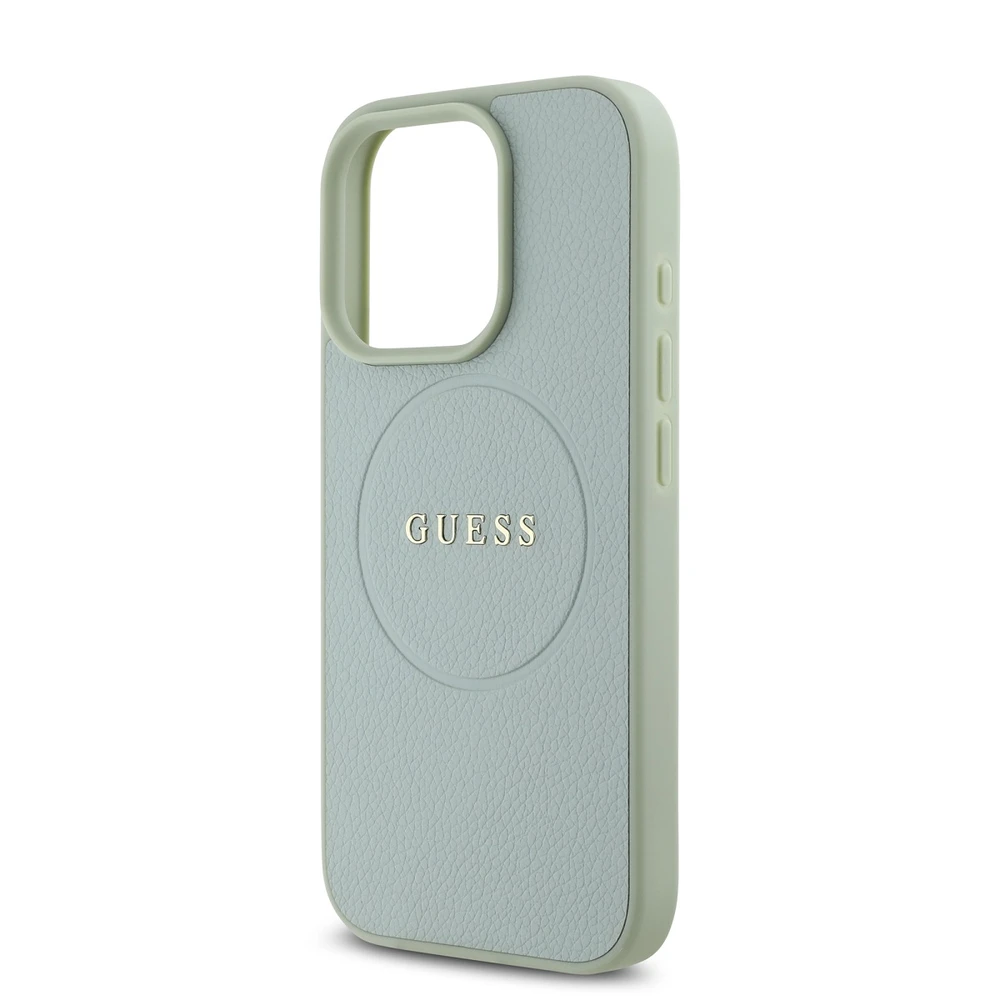 Guess PU Grained Classic Logo MagSafe dėklas skirtas Apple iPhone 16 Pro žalios spalvos