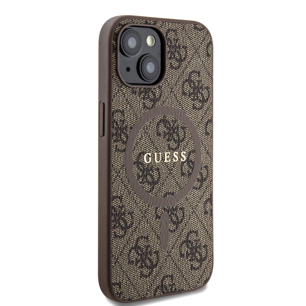 Dėklas GUESS GUHMP15SG4GFRW IPHONE 15/14/13 6.1 "BROWN / BROWN HARDCASE 4G COLLECTION LEATHER METAL LOGO MAGSAFE