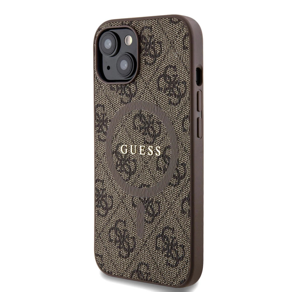 Dėklas GUESS GUHMP15SG4GFRW IPHONE 15/14/13 6.1 "BROWN / BROWN HARDCASE 4G COLLECTION LEATHER METAL LOGO MAGSAFE
