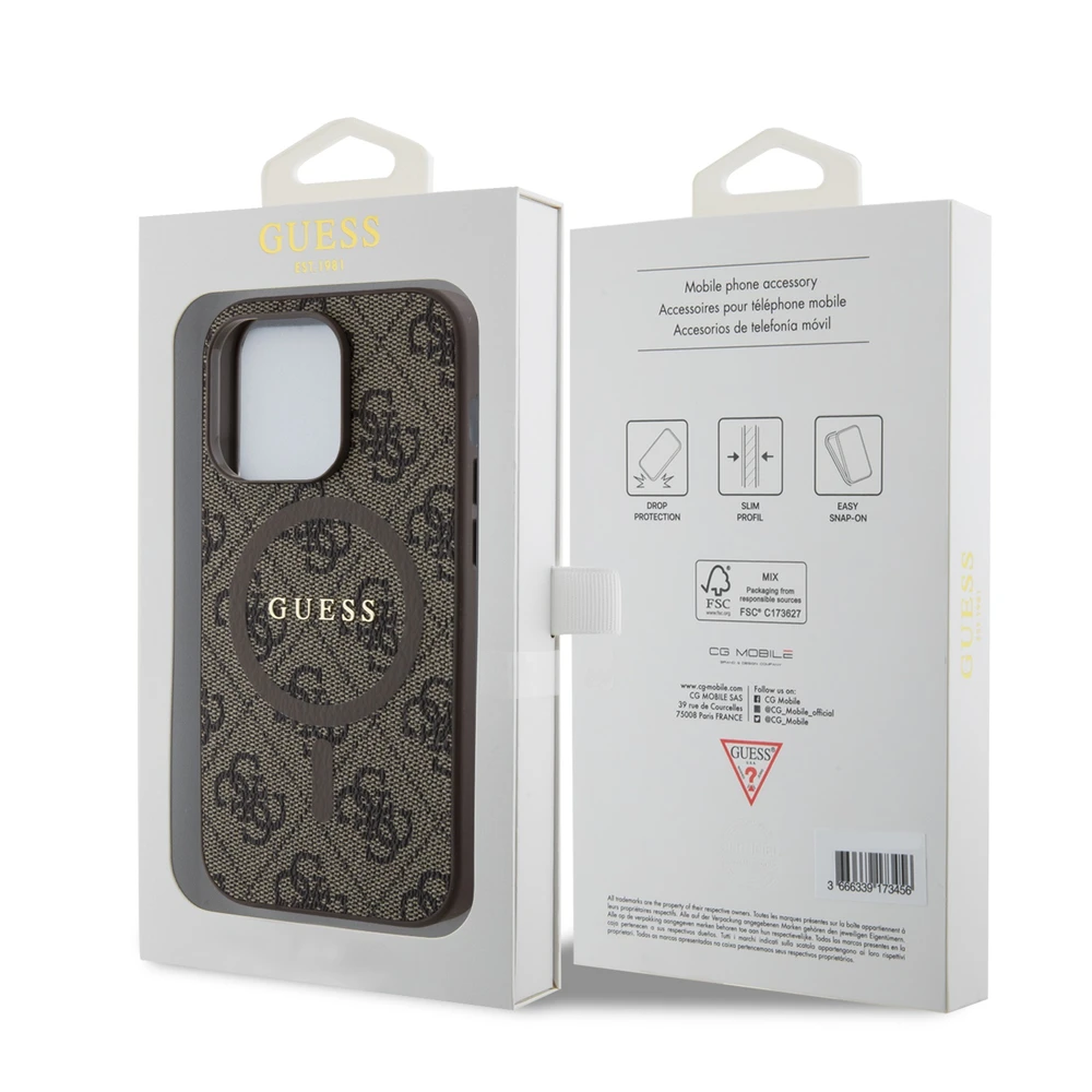 Guess GUHMP14LG4GFRW Apple iPhone 14 Pro 6.1" rudos spalvos dėklas 4G Collection Leather Metal Logo MagSa
