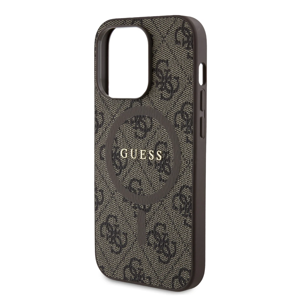 Guess GUHMP14LG4GFRW Apple iPhone 14 Pro 6.1" rudos spalvos dėklas 4G Collection Leather Metal Logo MagSa