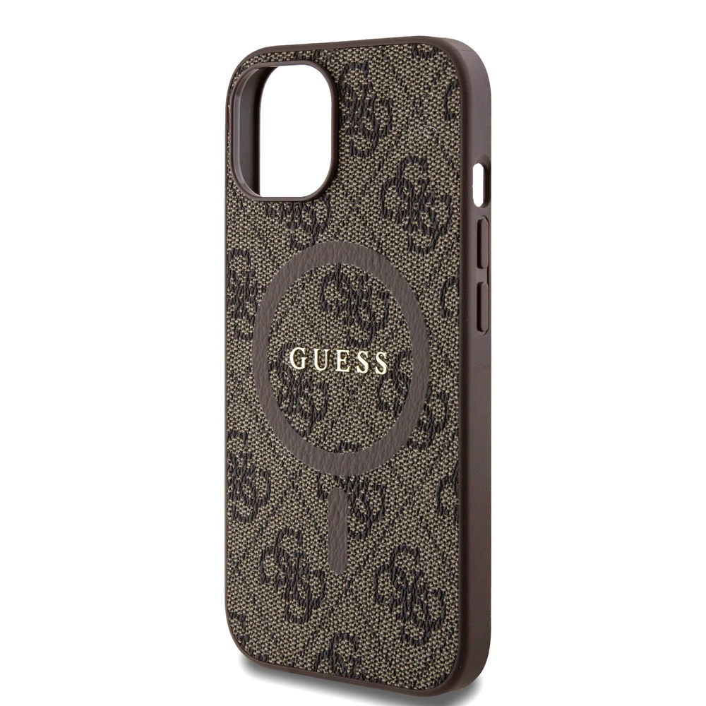 Dėklas GUESS GUHMP15SG4GFRW IPHONE 15/14/13 6.1 "BROWN / BROWN HARDCASE 4G COLLECTION LEATHER METAL LOGO MAGSAFE