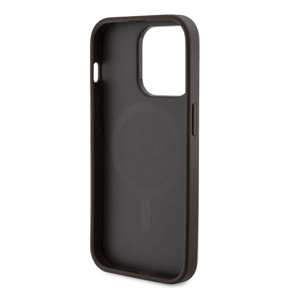 Guess GUHMP14LG4GFRW Apple iPhone 14 Pro 6.1" rudos spalvos dėklas 4G Collection Leather Metal Logo MagSa
