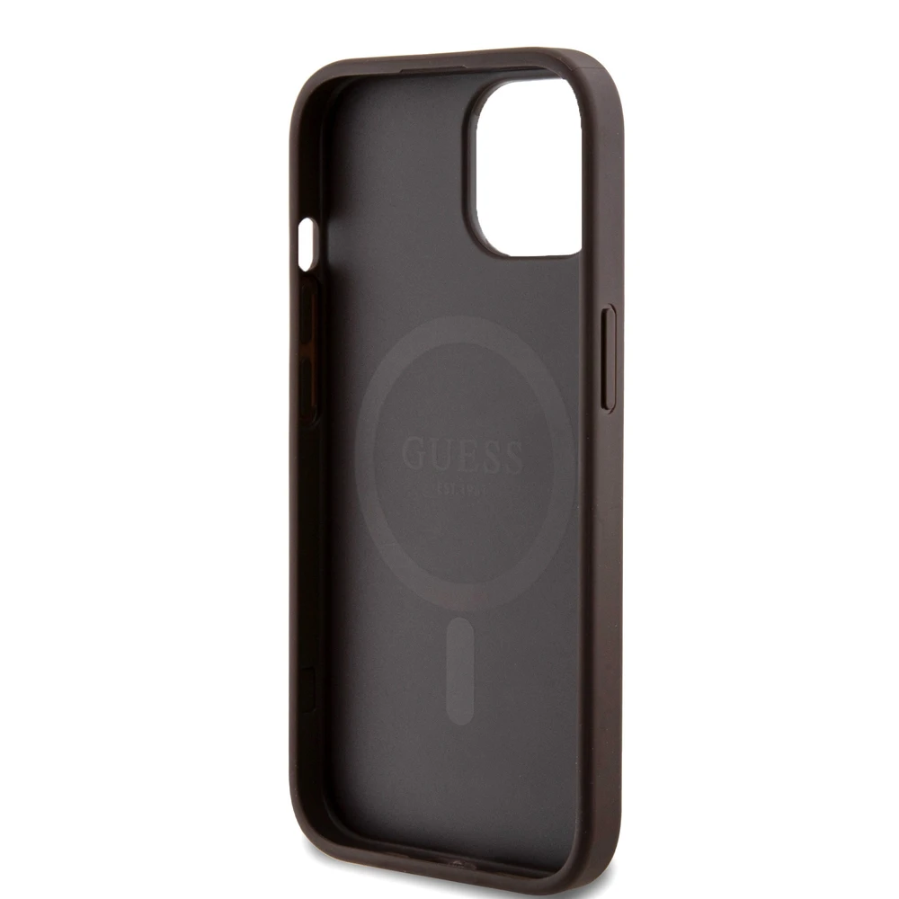 Dėklas GUESS GUHMP15SG4GFRW IPHONE 15/14/13 6.1 "BROWN / BROWN HARDCASE 4G COLLECTION LEATHER METAL LOGO MAGSAFE