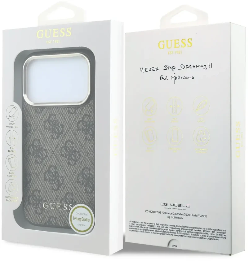 Dėklas Guess PU Leather 4G Gold Frame MagSafe Case for iPhone 18 Pro Max Brown