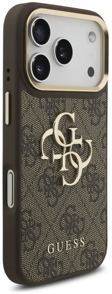 Dėklas Guess 4G Big 4G Classic Logo do iPhone 18 Pro / 17 Pro ruda auksinė