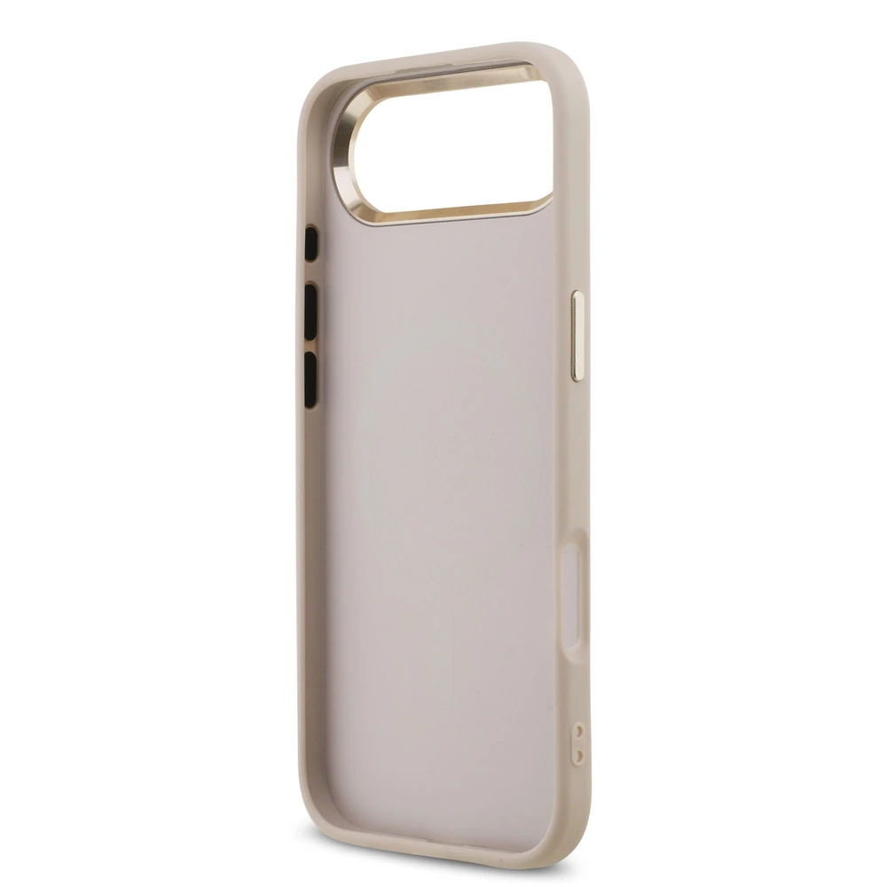Guess PU Leather 4G Strass Triangle Logo Gold Frame MagSafe dėklas skirtas Apple iPhone Air rožinės spalvos