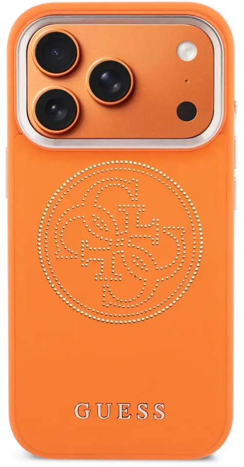 Guess PU Perforated 4G Logo MagSafe dėklas skirtas iPhone 17 Pro Max oranžinės spalvos